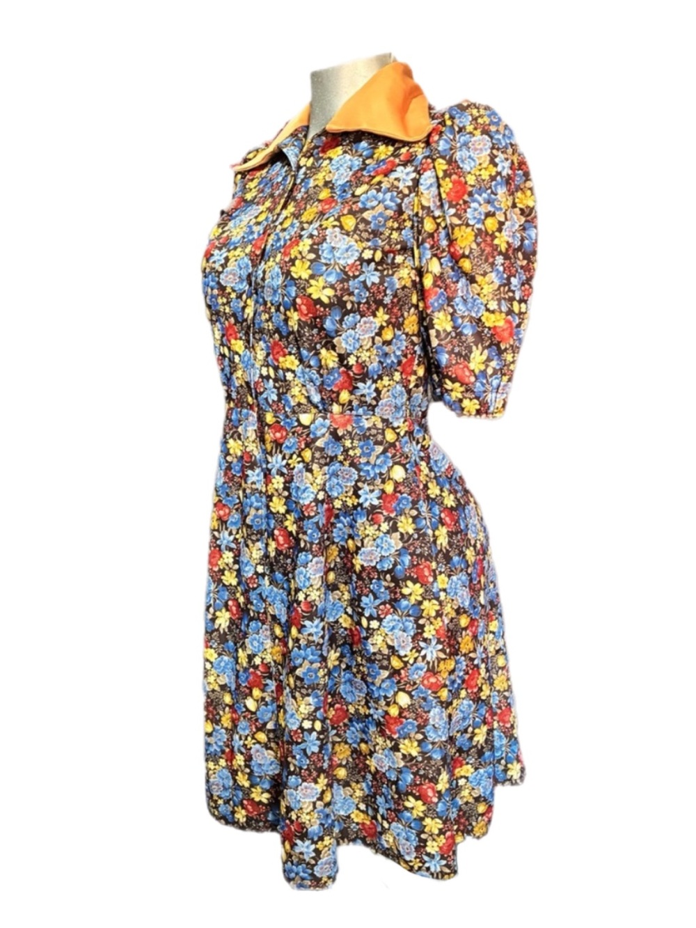 Vintage 80’s Handmade Floral Midi Dress Puff Sleeve Cottagecore Milkmaid Retro S